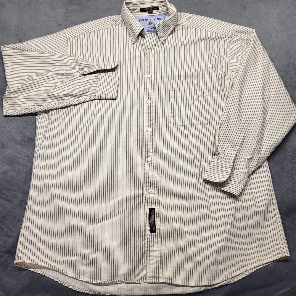 Mens Tommy Hilfiger Striped Long Sleeve Oxford 100% Cotton Button Down  17/34